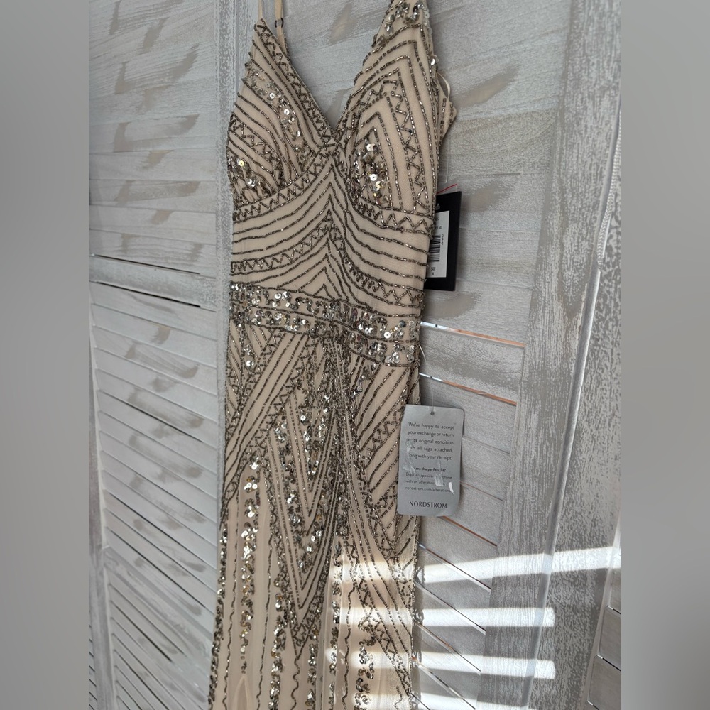 Marina Spaghetti Strap V-Neck Beaded Sequin Lace Long Wedding Prom Bridal Dress